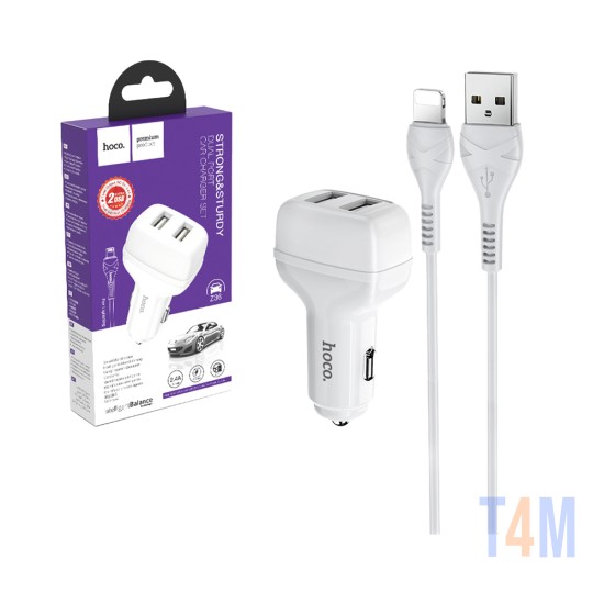 Hoco Z36 Leader Car Charger Dual Port Lightning Cable Set 1m White